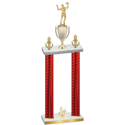 Double Red Carbon Fiber Fourth Place Volleyball Trophy