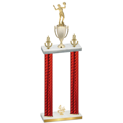 Double Red Carbon Fiber Fourth Place Volleyball Trophy