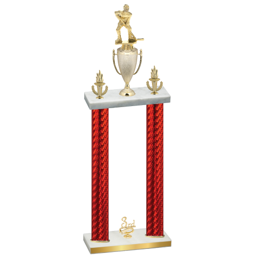 Double Red Carbon Fiber Third Place Hockey Trophy