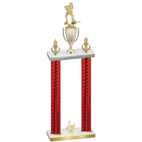 Double Red Carbon Fiber Third Place Hockey Trophy
