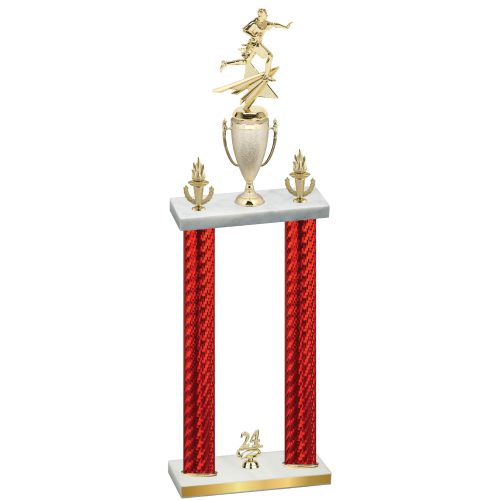 Double Red Carbon Fiber Year Flag Football Trophy