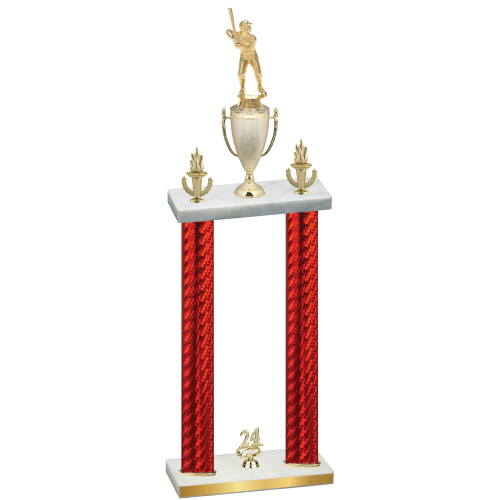 Double Red Carbon Fiber Year Baseball Trophy