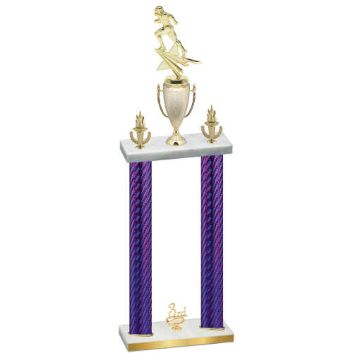 Double Purple Carbon Fiber Third Place Football Trophy