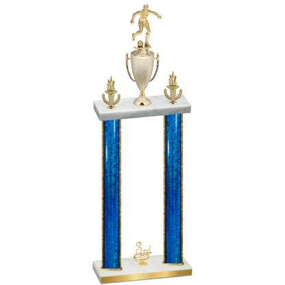Double Blue Glacier Third Place Soccer Trophy