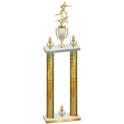 Double Gold Glacier Victory Flag Football Trophy
