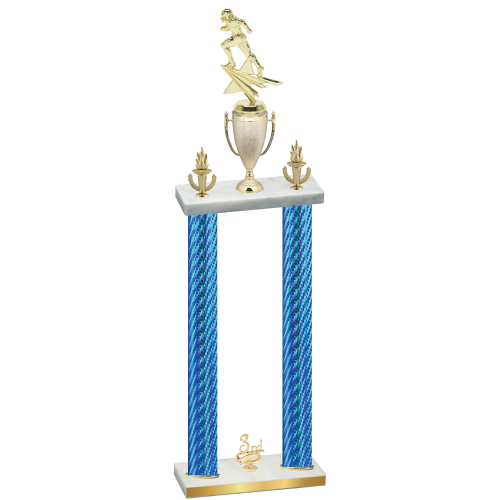 Double Blue Carbon Fiber Third Place Football Trophy