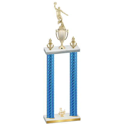 Double Blue Carbon Fiber Third Place Basketball Trophy