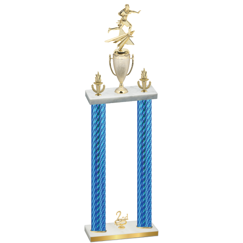 Double Blue Carbon Fiber Second Place Flag Football Trophy