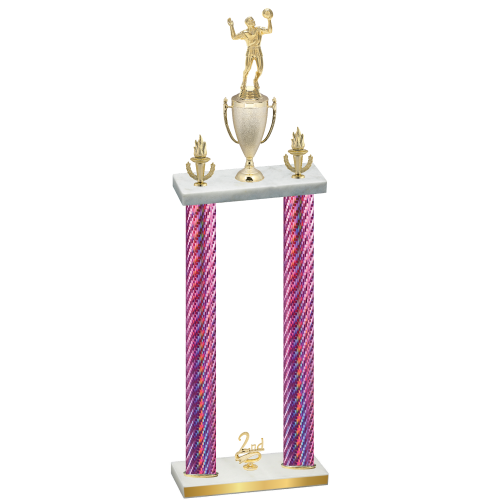 Double Pink Carbon Fiber Second Place Volleyball Trophy