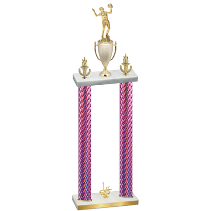 Double Pink Carbon Fiber First Place Volleyball Trophy