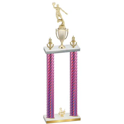 Double Pink Carbon Fiber Third Place Basketball Trophy