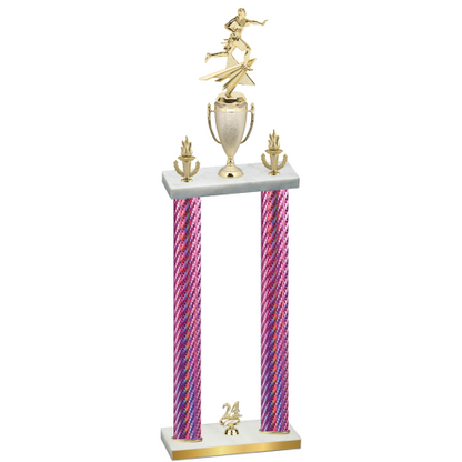 Double Pink Carbon Fiber Year Flag Football Trophy