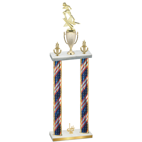 Double Flag USA First Place Football Trophy