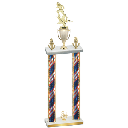 Double Flag USA Third Place Football Trophy