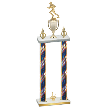 Double Flag USA First Place Football Trophy