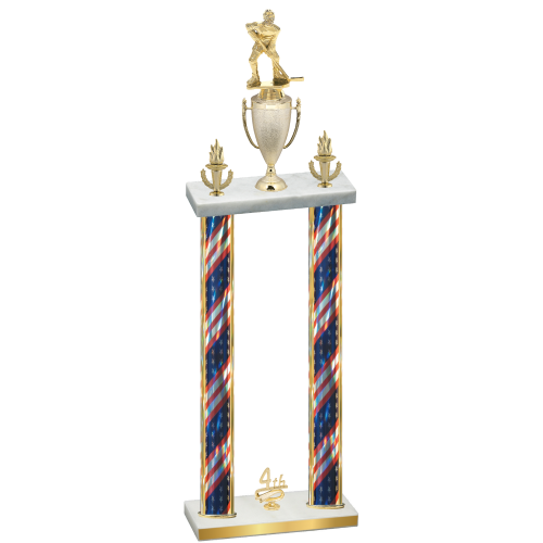 Double Flag USA Fourth Place Hockey Trophy