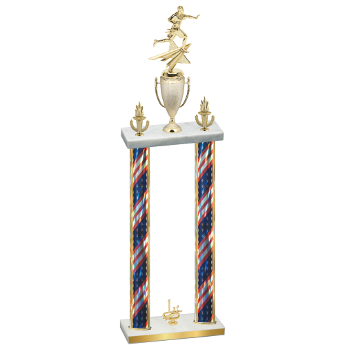 Double Flag USA First Place Flag Football Trophy