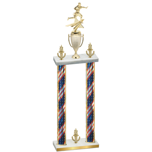 Double Flag USA Victory Flag Football Trophy