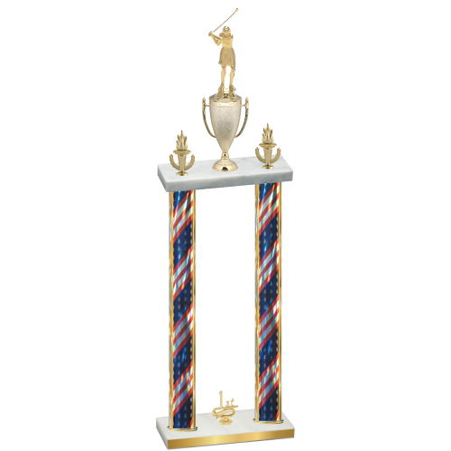 Double Flag USA First Place Golf Trophy
