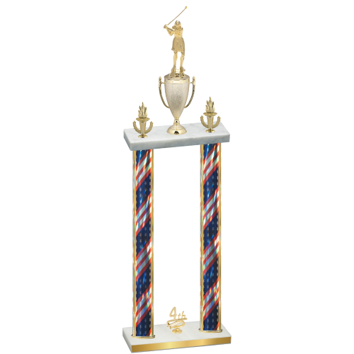 Double Flag USA Fourth Place Golf Trophy