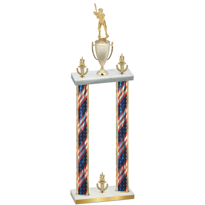 Double Flag USA Victory Baseball Trophy