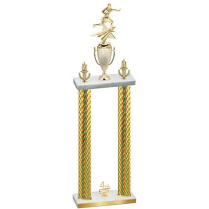 Double Gold Carbon Fiber Fourth Place Flag Football Trophy