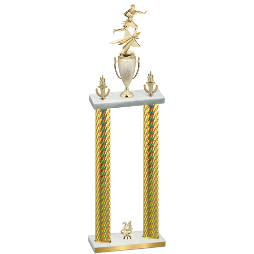 Double Gold Carbon Fiber Year Flag Football Trophy