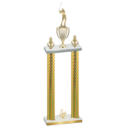 Double Gold Carbon Fiber Third Place Golf Trophy