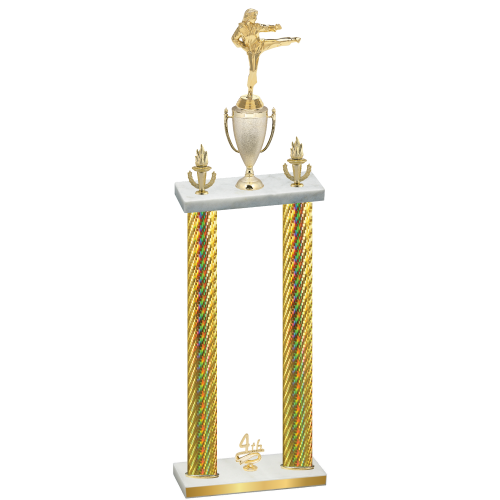 Double Gold Carbon Fiber Fourth Place Karate Trophy