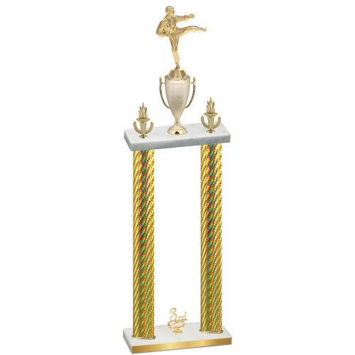 Double Gold Carbon Fiber Third Place Karate Trophy