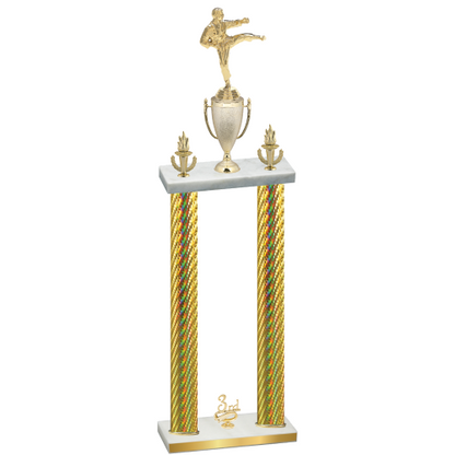 Double Gold Carbon Fiber Third Place Karate Trophy