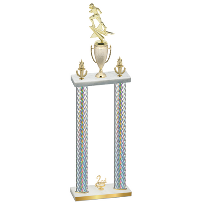 Double Silver Carbon Fiber Second Place Football Trophy