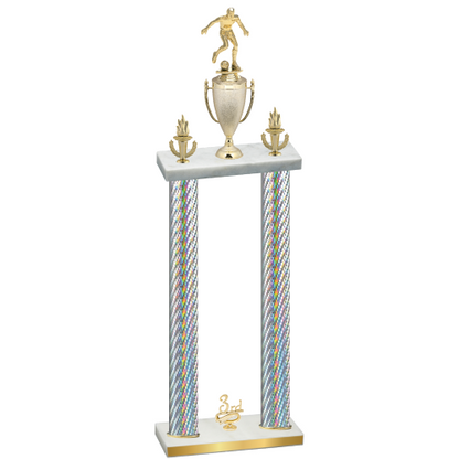 Double Silver Carbon Fiber Third Place Soccer Trophy