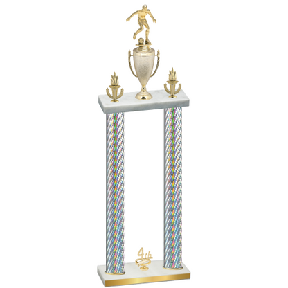 Double Silver Carbon Fiber Fourth Place Soccer Trophy