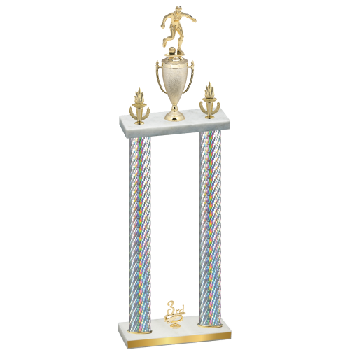 Double Silver Carbon Fiber Third Place Soccer Trophy