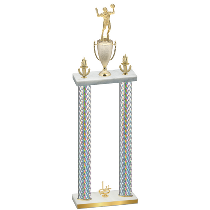 Double Silver Carbon Fiber First Place Volleyball Trophy