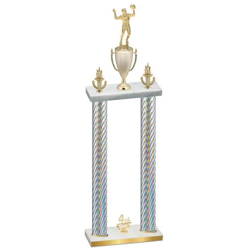 Double Silver Carbon Fiber Fourth Place Volleyball Trophy