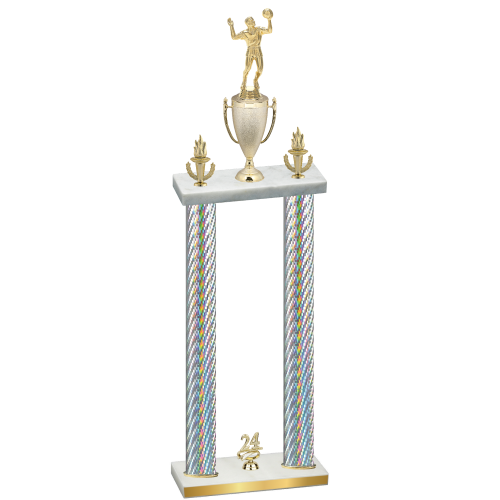 Double Silver Carbon Fiber Year Volleyball Trophy