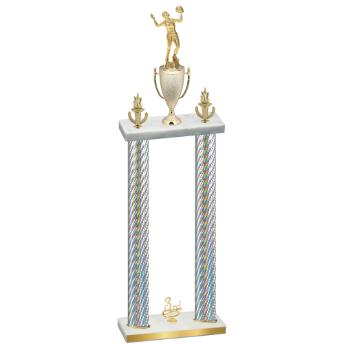 Double Silver Carbon Fiber Third Place Volleyball Trophy