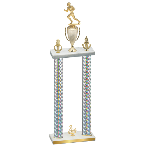 Double Silver Carbon Fiber Third Place Football Trophy