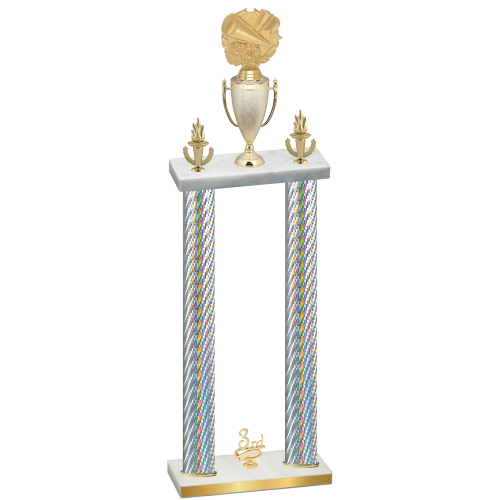 Double Silver Carbon Fiber Third Place Cheerleading Trophy