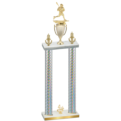 Double Silver Carbon Fiber Fourth Place Lacrosse Trophy