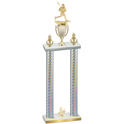 Double Silver Carbon Fiber Fourth Place Lacrosse Trophy