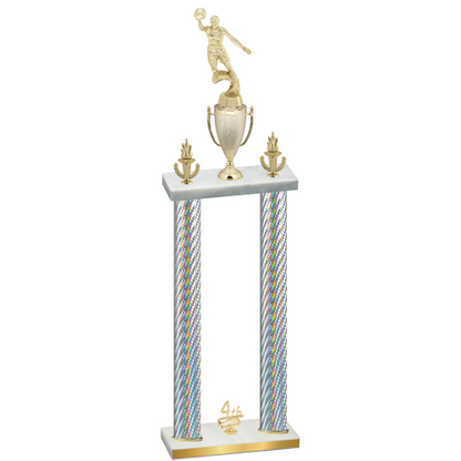 Double Silver Carbon Fiber Fourth Place Basketball Trophy