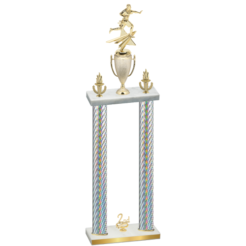 Double Silver Carbon Fiber Second Place Flag Football Trophy