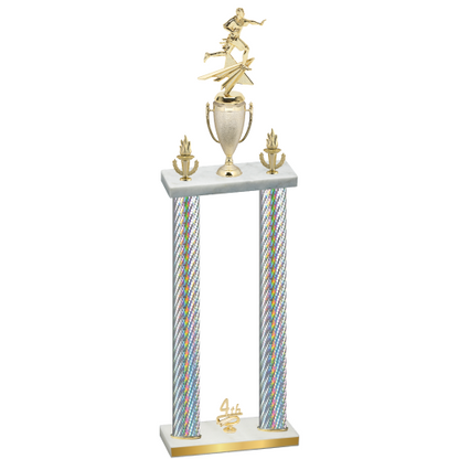 Double Silver Carbon Fiber Fourth Place Flag Football Trophy