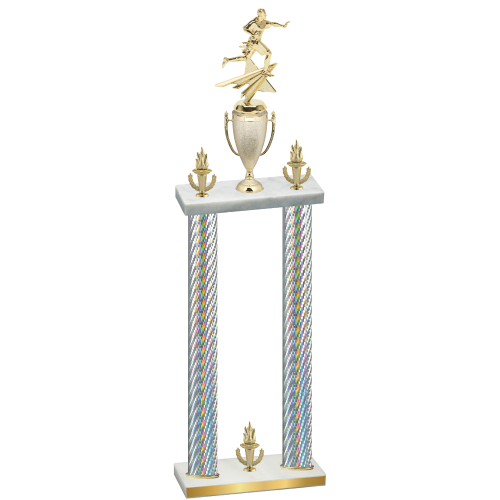 Double Silver Carbon Fiber Victory Flag Football Trophy