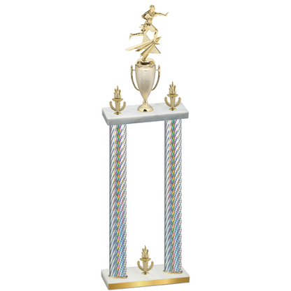 Double Silver Carbon Fiber Victory Flag Football Trophy