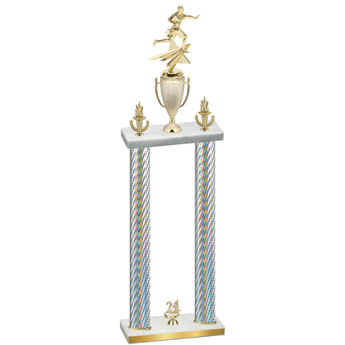 Double Silver Carbon Fiber Year Flag Football Trophy