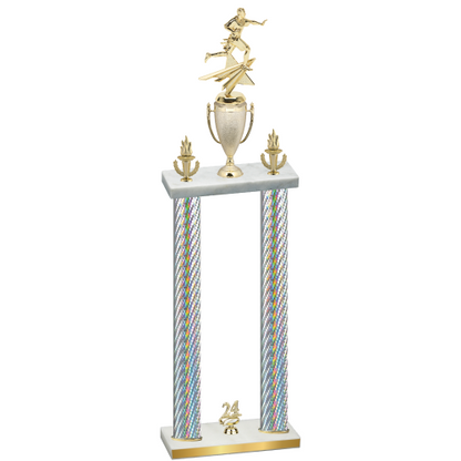 Double Silver Carbon Fiber Year Flag Football Trophy